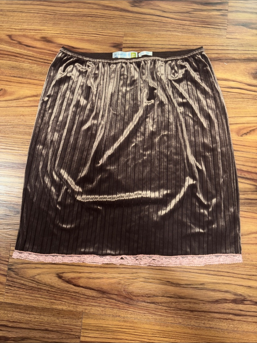 Old Navy Low Waist Brown Velvet Pleated Midi Skirt with Pink Lace Trim